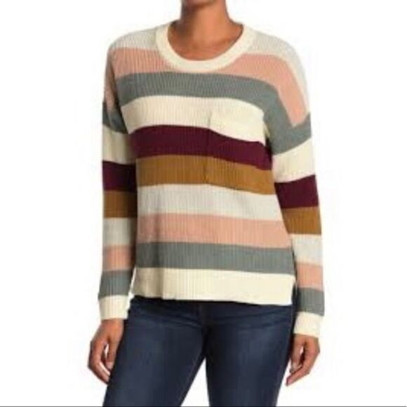 Madewell Thompson Rainbow Stripe Pocket Pullover Sweater Size Small - Picture 1 of 10